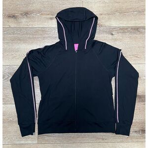 GAP BODY black full-zip hooded jacket with pink contrast stitching - S/P